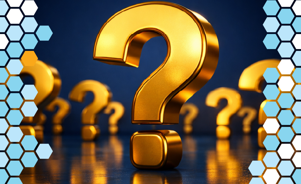 This illustration of 3D gold question marks illustrates the seven questions engineers ask about autonomous testing.