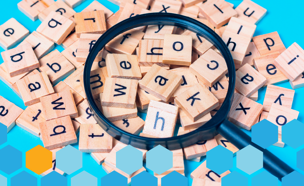 This image shows a heap of scrabble letters underneath a magnifying glass. Testing definitions are similarly chaotic. 